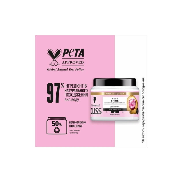Маска для волосся Gliss 4-In-1 Shine Bond-Building Hair Mask 400 мл (9000101726336) - picture 5