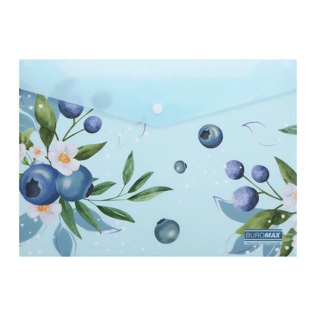 Папка - конверт Buromax А4 на кнопке, BLUEBERRY ARABESKI, полупрозрачная, морская волна (BM.3943-17) - изображение 1
