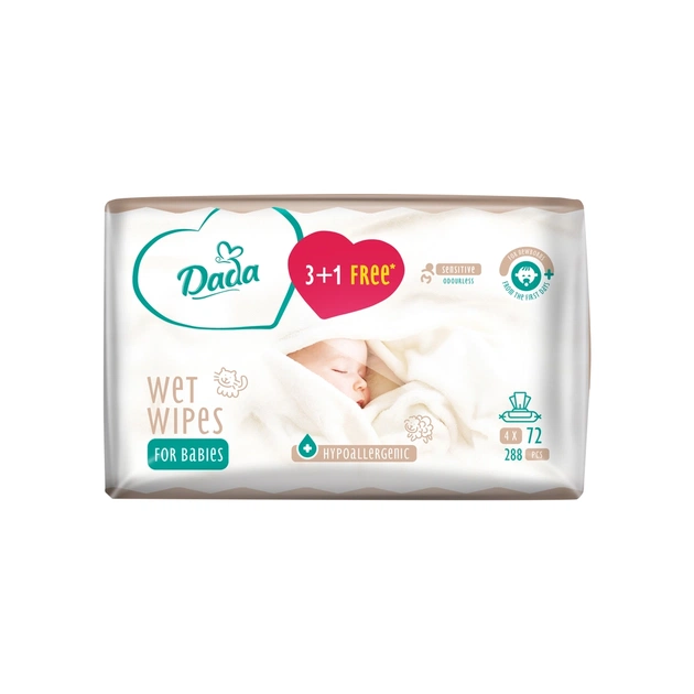 Дитячі вологі серветки Dada Sensitive 3+1 без запаху (4 х 72 шт.) (4820174980849) - зображення 1
