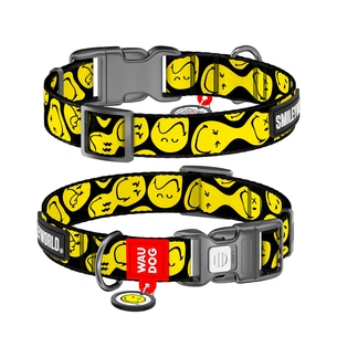 Нашийник для тварин WAUDOG Nylon з QR-паспортом "Смайли на чорному", пластиковий фастекс S (280-0181) зображення 1