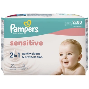 Дитячі вологі серветки Pampers Sensitive 2 x 80 шт(160 шт) (8006530135252) зображення 1
