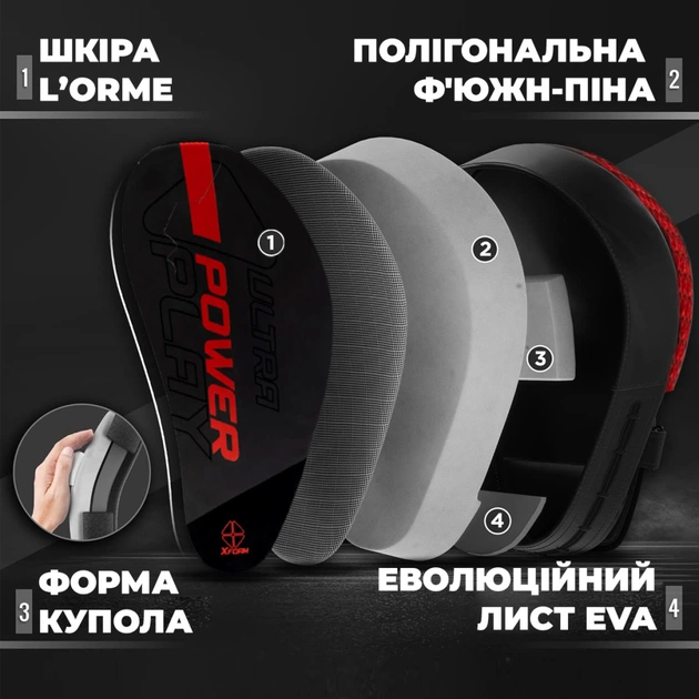 Лапи боксерські PowerPlay 3044 Pro Carbon Ultra Series Чорно-Червоні (PP_3044_Bl/Red) - picture 7