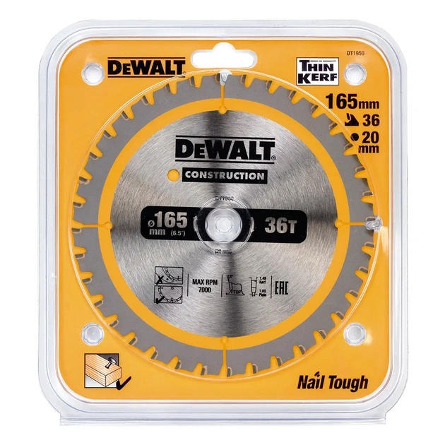 Диск пильний DeWALT CONSTRUCTION 165 х 20 мм, 36 z (ATB), 20 градусів (DT1950) - picture 2