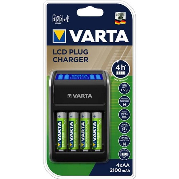 Зарядний пристрій для акумуляторів Varta LCD PLUG CHARGER +4*AA 2100 mAh (57687101441) - зображення 4