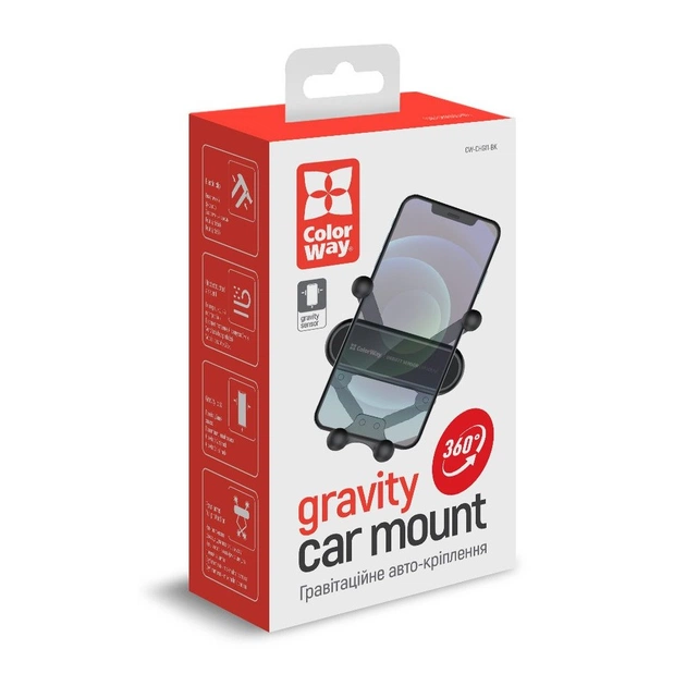 Універсальний автотримач ColorWay Gravity Sensor Holder Black (CW-CHG11-BK) - picture 11