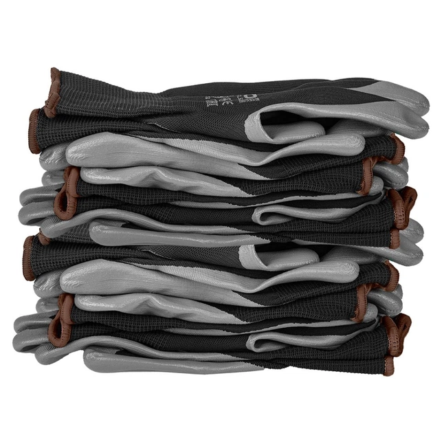 Защитные перчатки Neo Tools комплект 12шт, полиэстер с нитриловым покрытием, р.9, серо-черный (97-647-9) - изображение 6