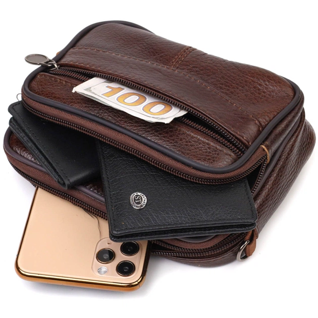 Сумка Vintage Поясна з натуральної шкіри Коричнева (21486) - зображення 7