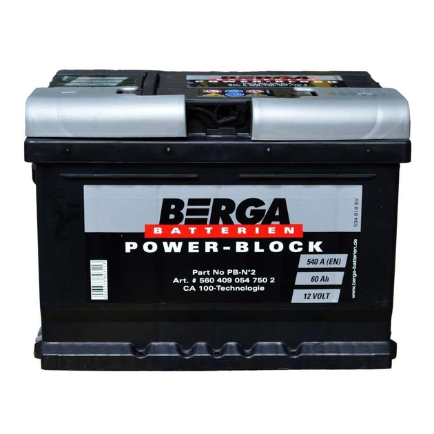 Аккумулятор автомобильный Berga Power Block 60Ah Н Ев (-/+) (540EN) (5604090547502) - изображение 1