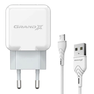 Зарядний пристрій Grand-X USB 5V 2,1A White + cable USB -> micro USB, Cu (CH-03UMW) зображення 1