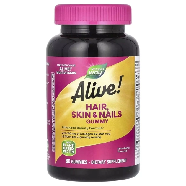 Витамин Nature's Way Здоровье волос, кожи и ногтей, вкус клубники, Alive! Hair, Skin (NWY-11534) - изображение 1