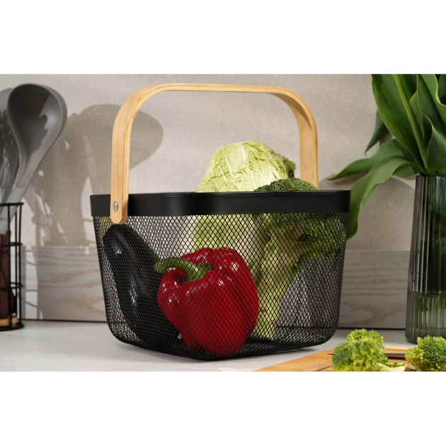 Фруктовниця Ardesto Midori з ручкою 25х24.5х18см, метал, дерево, чорний (AR0901B) - picture 7