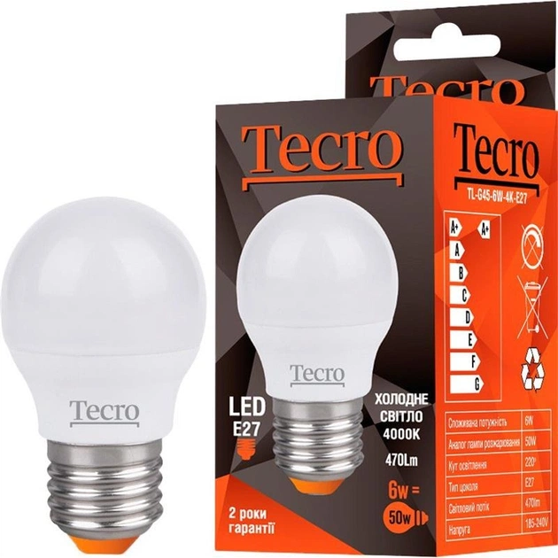 Лампа светодиодная Tecro 6W E27 4000K (TL-G45-6W-4K-E27) - изображение 1