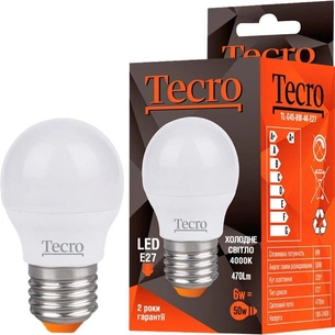 Лампа світлодіодна Tecro 6W E27 4000K (TL-G45-6W-4K-E27) зображення 1