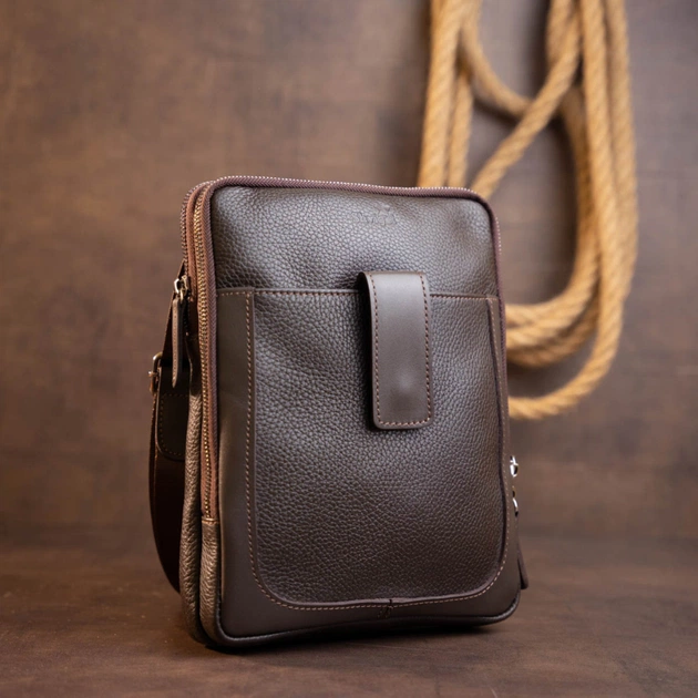 Сумка Shvigel На два відділення шкіряна Коричнева (11286) - зображення 8