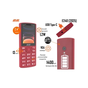 Мобільний телефон 2E E240 2025 Red (794300867219) зображення 1