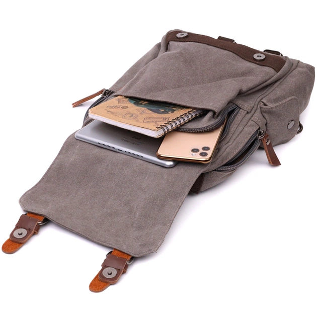 Сумка Vintage Через плечо из плотного текстиля Серая (22442) - изображение 8