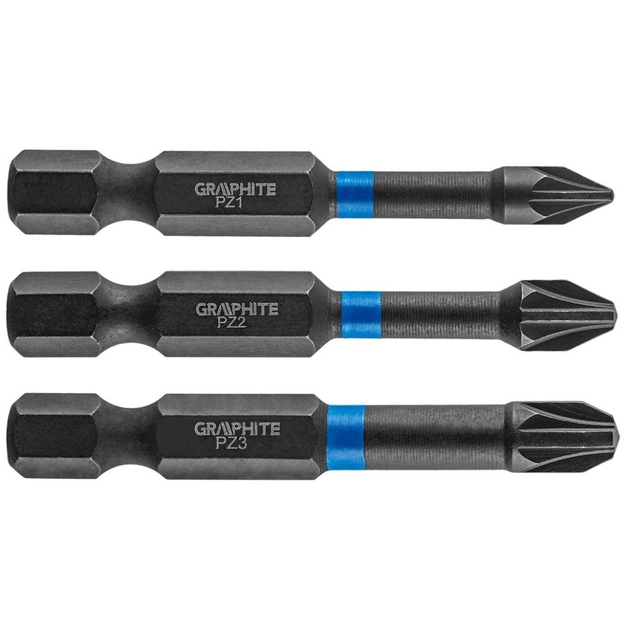Набір біт Graphite ударні 3 од., 1/4", PZ1/2/3 x 50мм, сталь S2 (56H542) - зображення 1