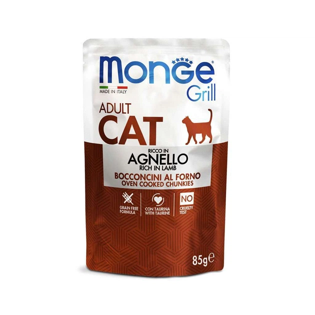 Влажный корм для кошек Monge Cat Grill Adult с ягненком 85 г (кусочки в жиле) (8009470013628) - изображение 1