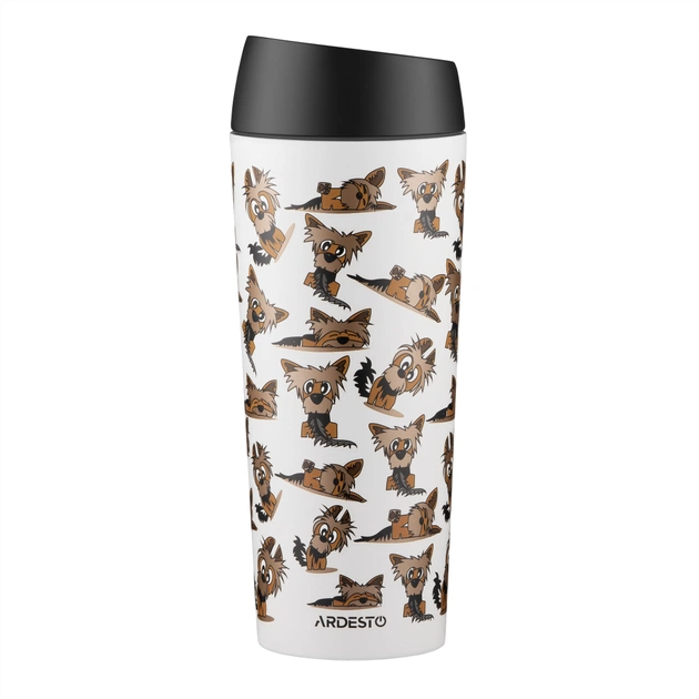 Термокружка ARDESTO Coffee Time Animals Yorkie 450мл, нержавіюча сталь, сіро-бежевий (AR2645YT) - изображение 1