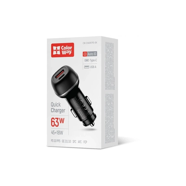 Зарядний пристрій ColorWay USB-C PD45W + USB QC3.0 car adapter (CW-CHA067PD-BK) - picture 5