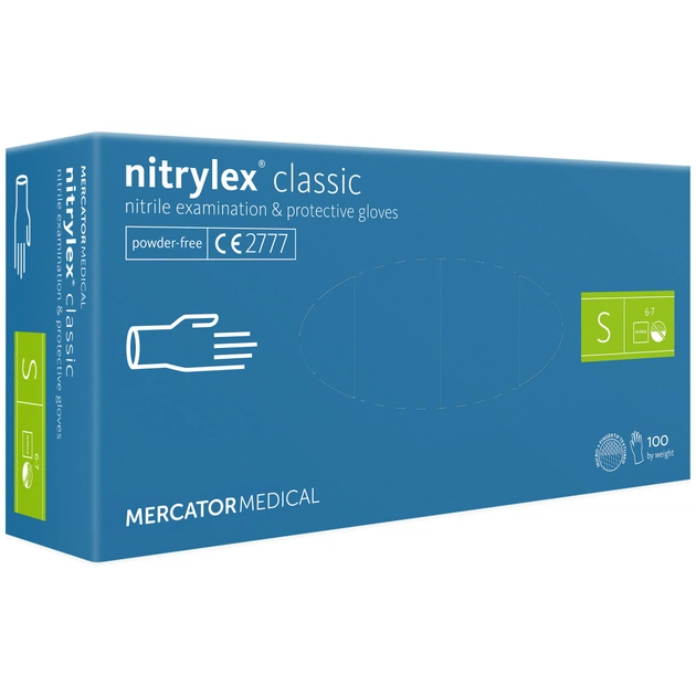Медичні рукавички Mercator Medical Nitrylex Classic Нітрилові Неопудрені діагностичні Розмір S Сині 100 шт. (3.1009) (5906615102298) - picture 1