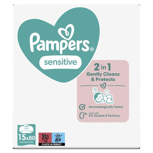 Дитячі вологі серветки Pampers Sensitive 15 x 80 шт. (8001841063188) - picture 2