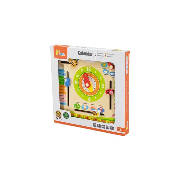 Развивающая игрушка Viga Toys деревянный календарь с часами, на английском языке (44538) - изображение 1