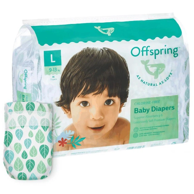 Підгузки Offspring Розмір L (9-13 кг) 36 шт, Листочки (9355465009978) (DP-OI-FAT-L36P-LEA) - изображение 1