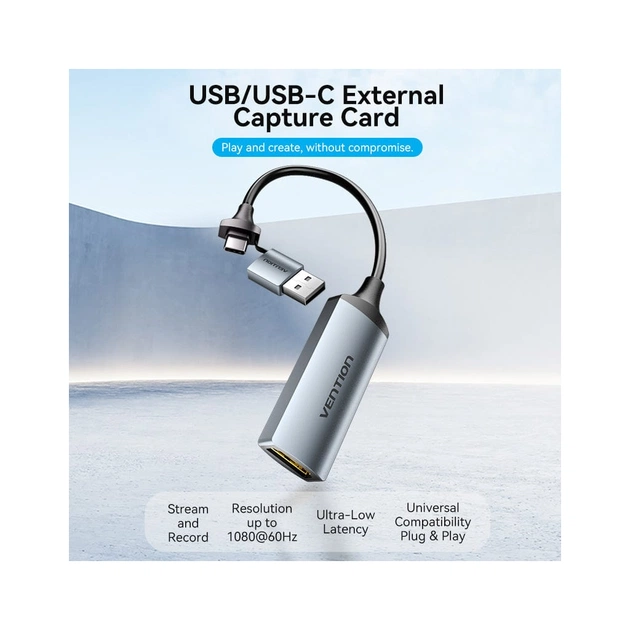 Перехідник USB-C + USB-A to HDMI M 0.1m video capture gray Vention (ACWHA) - зображення 5