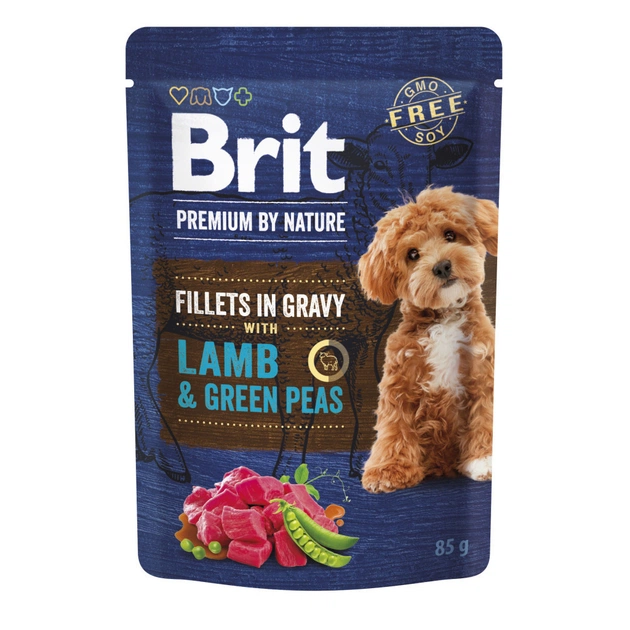 Влажный корм для собак Brit Premium Fillets in Gravy Lamb & Green Peas для малых пород 85 г (8595602572465) - изображение 1