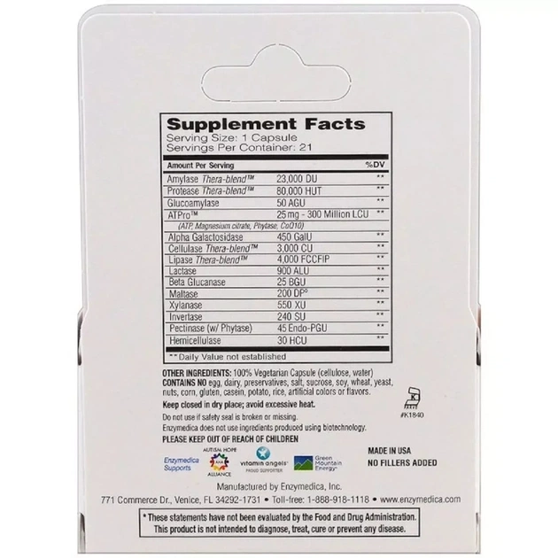 Пробіотики Enzymedica Травні ферменти, Digest Gold з ATPro, 21 капсула (ENZ-24150) - зображення 3