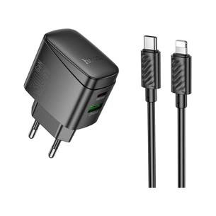 Зарядний пристрій HOCO CS61A Bright 1xUSB-C PD30W + 1xUSB QC3.0 + cable USB-C to Lightning Black (6942007638432) зображення 1