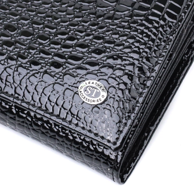 Гаманець ST Leather З натуральної лакованої шкіри Чорний (22679) - изображение 5