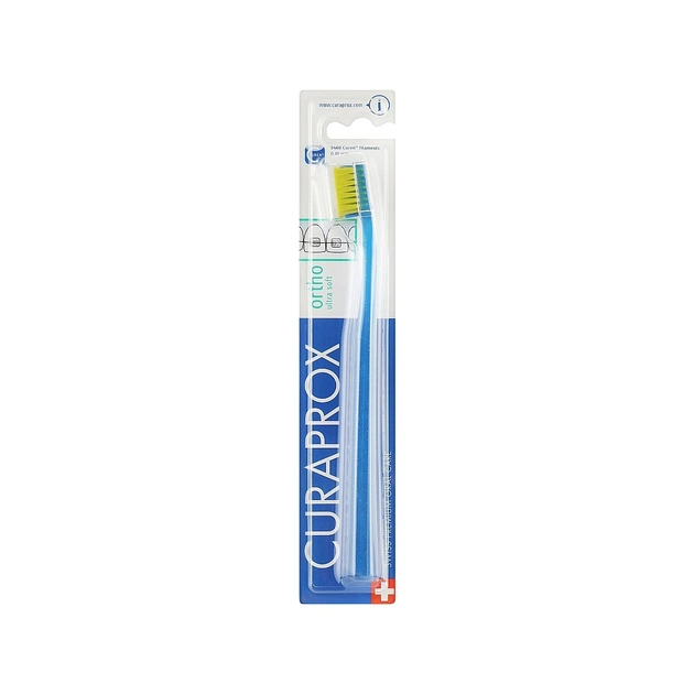 Зубна щітка Curaprox CS 5460 Ortho Ultra Soft Ультрам'яка ортодонтична Синя із салатовою щетиною (CS 5460 Ortho-02) - изображение 1