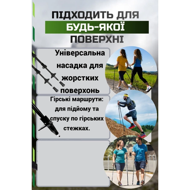 Палиці для скандинавської ходи PowerPlay 9104 Lykke Black/Green 80-135 см (PP_9104_LYKKE) - picture 7