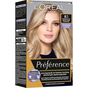 Фарба для волосся L'Oreal Paris Preference 8.1 - Копенгаген світло-русявий попелястий (3600523948536) зображення 1