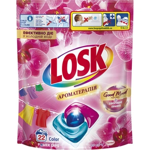 Капсули для прання Losk Power Caps Color Ароматерапія Ефірні масла та аромат Малазійської квітки 22 шт. (9000101802467) зображення 1