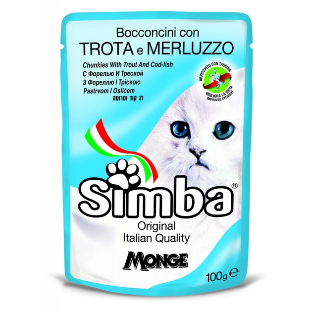 Вологий корм для кішок Simba Cat Wet форель та тріска 100 г (8009470009362) - зображення 1