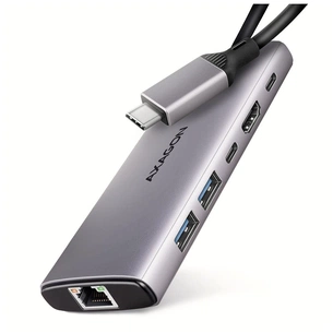 Концентратор AXAGON USB-C to 2xUSB-A + 1xUSB-C + HDMI + RJ45 + PD100W 0.15m gray (HMC-6G2L) зображення 1