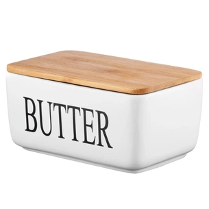 Маслянка кухонна Ardesto Midori 16.5х10х8см, кераміка, бамбук, біла (AR0908W) изображение 1