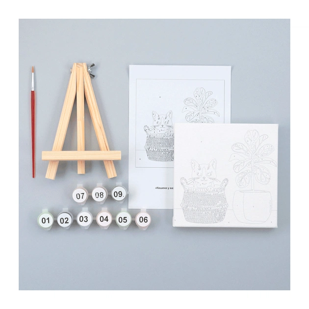 Картина по номерам Rosa Кошеня у вазоні, 15х15см, з мольбертом (4823098548584) - picture 4