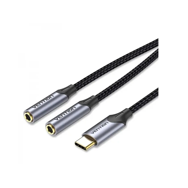 Кабель Vention Audio 2x3.5 mm F - USB Type-C M, 0.3 m, Black (BGPHY) - зображення 1