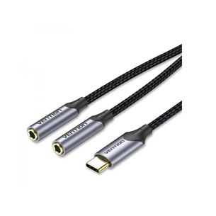 Кабель Vention Audio 2x3.5 mm F - USB Type-C M, 0.3 m, Black (BGPHY) зображення 1