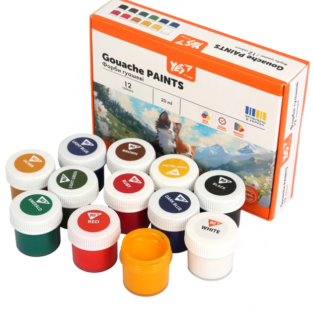 Гуашеві фарби Yes Orange Line 12 кольорів по 20 мл (230432) - picture 3