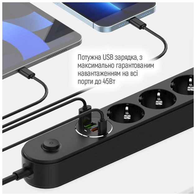 Мережевий фільтр живлення ColorWay CW-CHE44PDB, 4 розетки/4USB 2M (CW-CHE44PDB) - picture 9