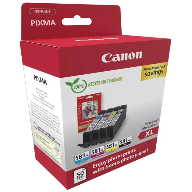 Картридж Canon CLI-581 Multipack XL BK,C,M,Y*8.3ml + Photopaper 50 sheet (2052C006) - зображення 1