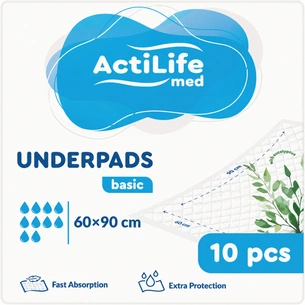 Пеленки для младенцев ActiLife Med Basic 60 х 90, 10 шт (4820174981426) изображение 1