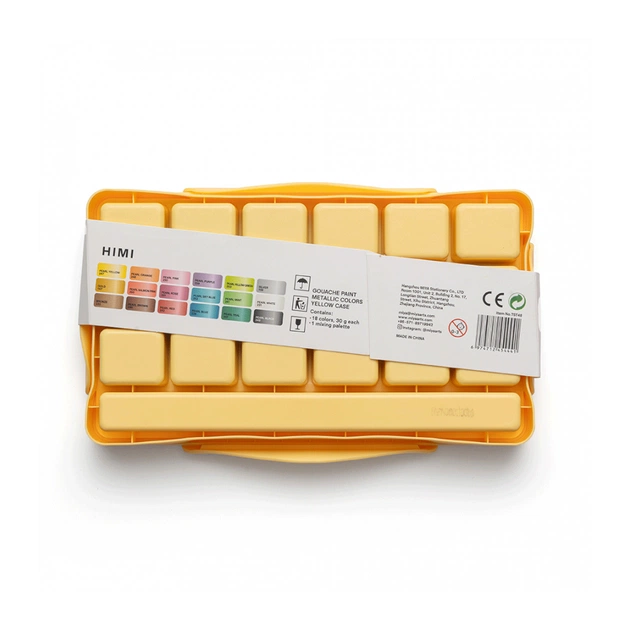 Гуашеві фарби HIMI Jelly Cup 18 кольори по 30 мл,, Металіки, жовтий пластик.пенал, (6974712454441) - picture 3