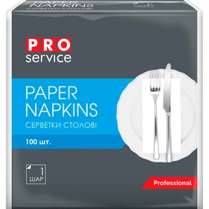 Серветки столові PRO service Одношарові 33х33 см Білі 100 шт. (4823071621600) зображення 1