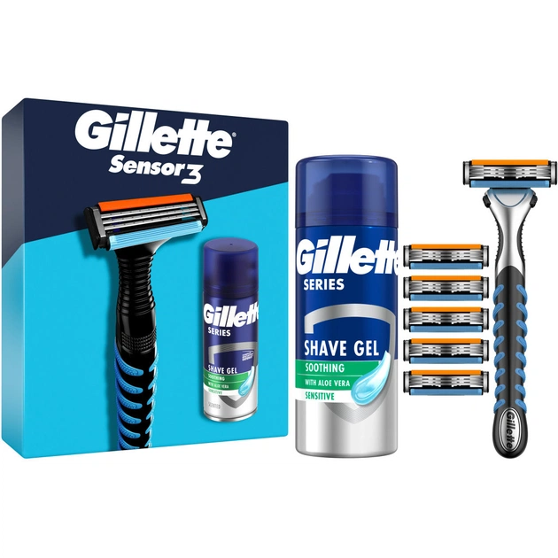 Набір косметики Gillette Бритва Sensor3 + 5 змінних лез + Гель для гоління Series 75 мл (8700216085243) - picture 1